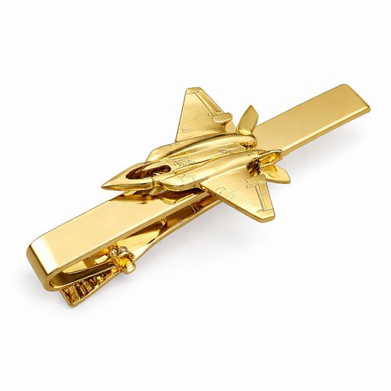 Gold plated fighter jet 3D metal tie clip